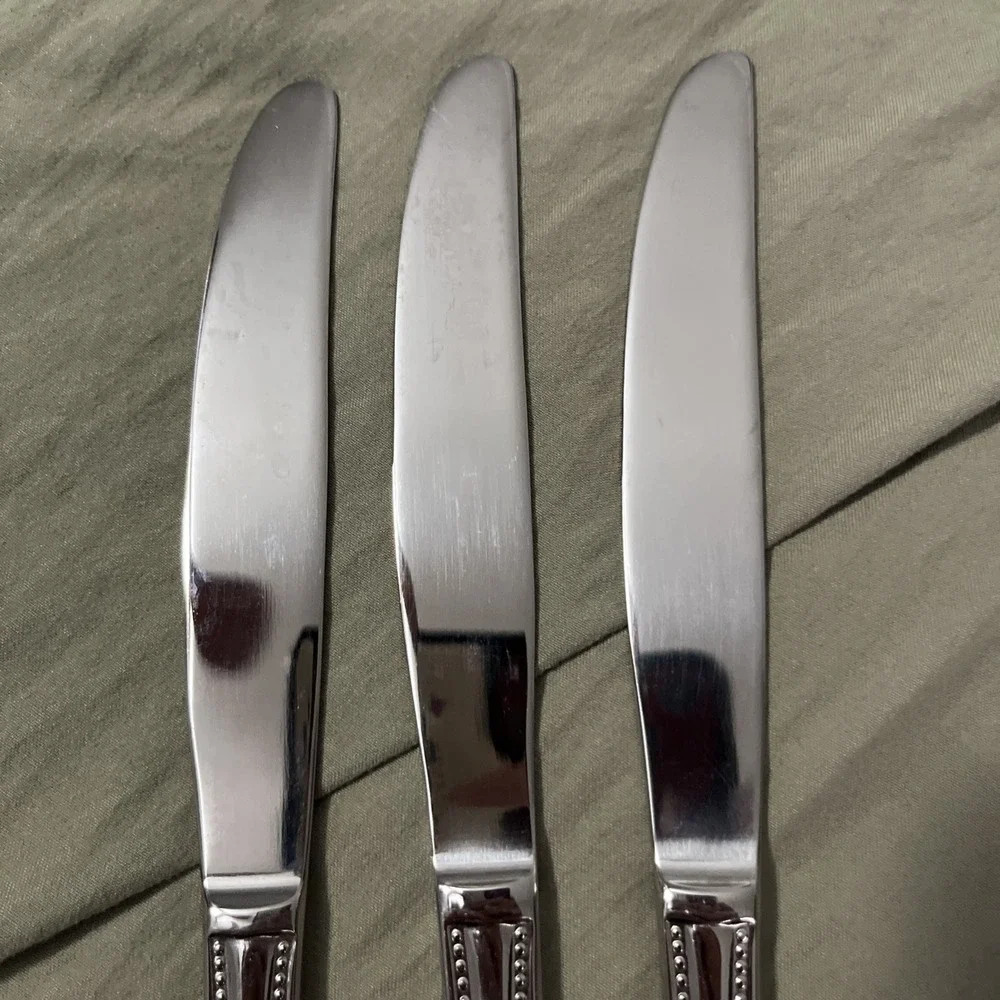 Set of 3 Wallace Regal Pearl Modern Solid Dinner Knives 18/10 Stainless Flatware